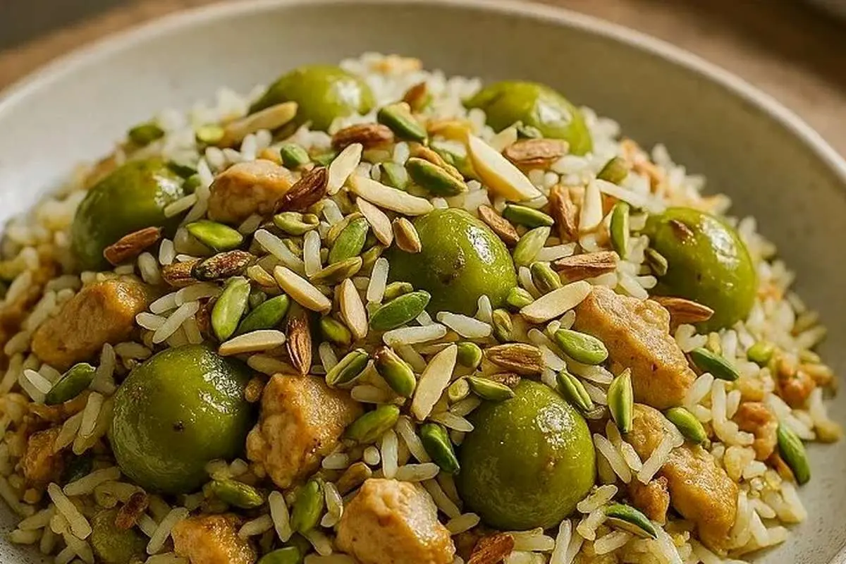 طرز تهیه پلو مخلوط با گوجه سبز؛ یک غذای جدید و متفاوت